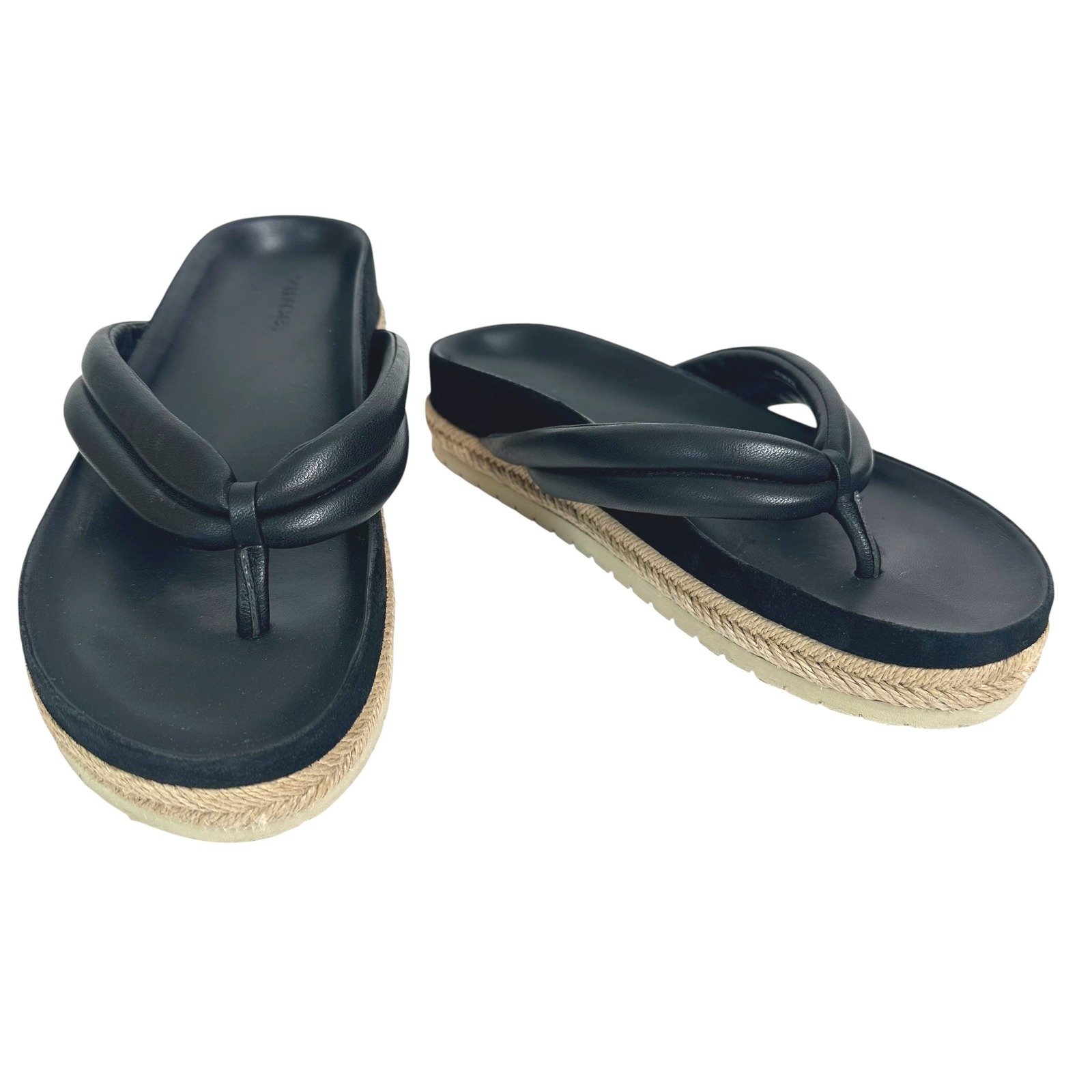Vince Sandals Forest Black Espadrille Thong Platform Slide Leather Flipflops 9.5